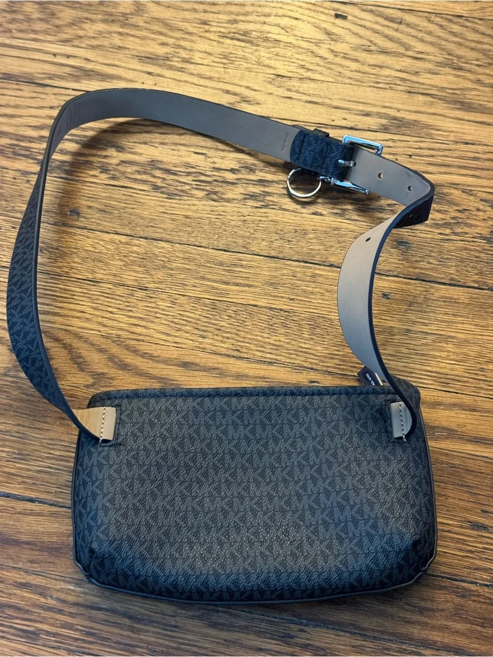 Michael Kors Black Crossbody Belt Bag with Gray and White Racing Stripe